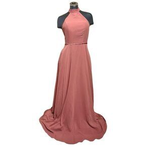 Christina Wu Mauve Formal Sleeveless Dress Dusty Rose Halter Open Back Size 6